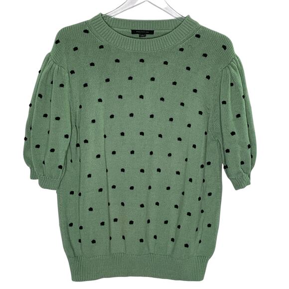 Ann Taylor XL Popcorn Stitch Puff Sleeve Sweater Dusty Green Polka Dot - Picture 1 of 9